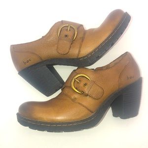 Born Concept Distressed leather chunky heel ankle boot with adjustable buckle